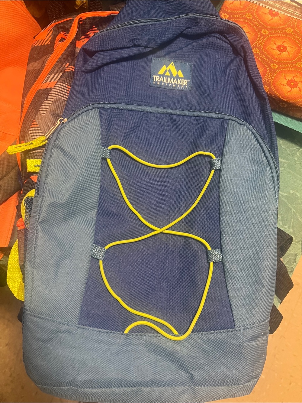 TrailMaker Navy and Light Blue Backpack with Yellow Cord